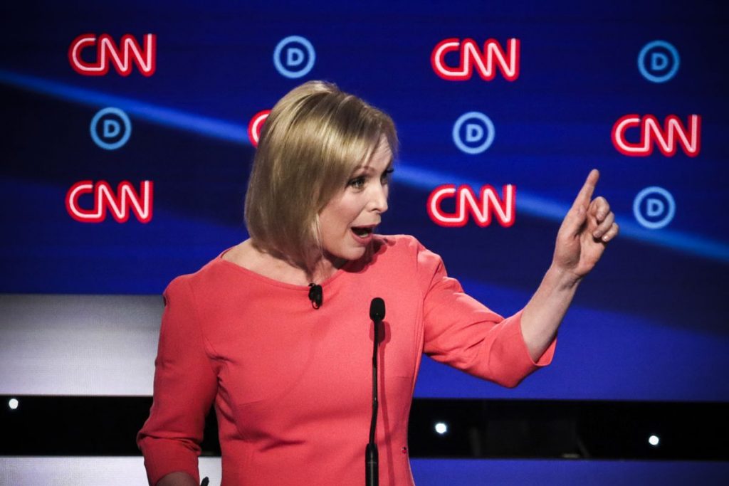 Democratic presidential candidate Sen. Kirsten Gillibrand (D-NY) speaks during the Democratic Presidential Debate at the Fox Theatre July 31, 2019.