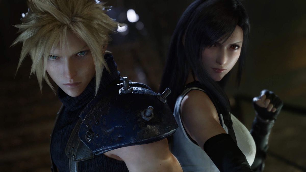 Cloud and Tifa in Final Fantasy 7 Remake.