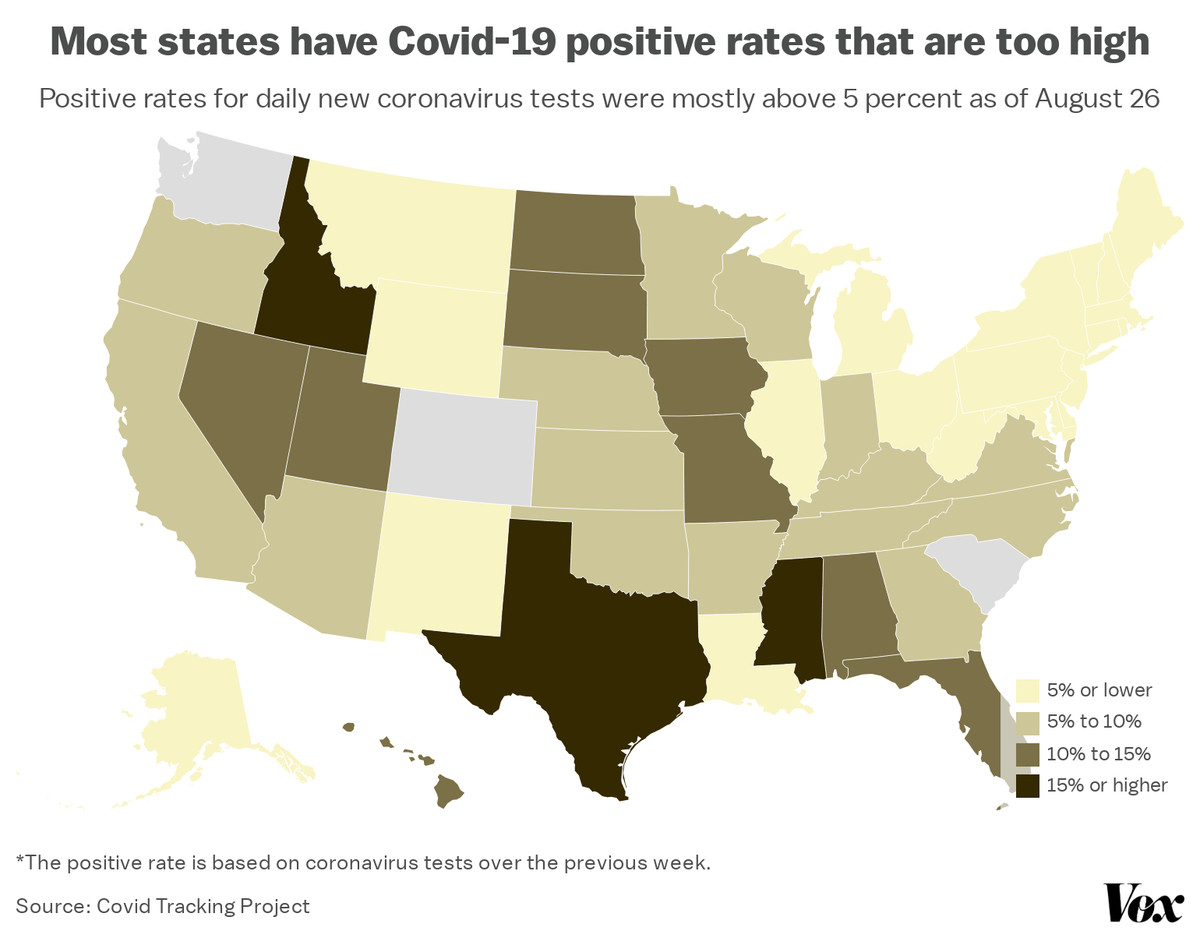A map of coronavirus test positive rates.