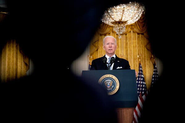 President Biden discussing Afghanistan at the White House on Monday.
